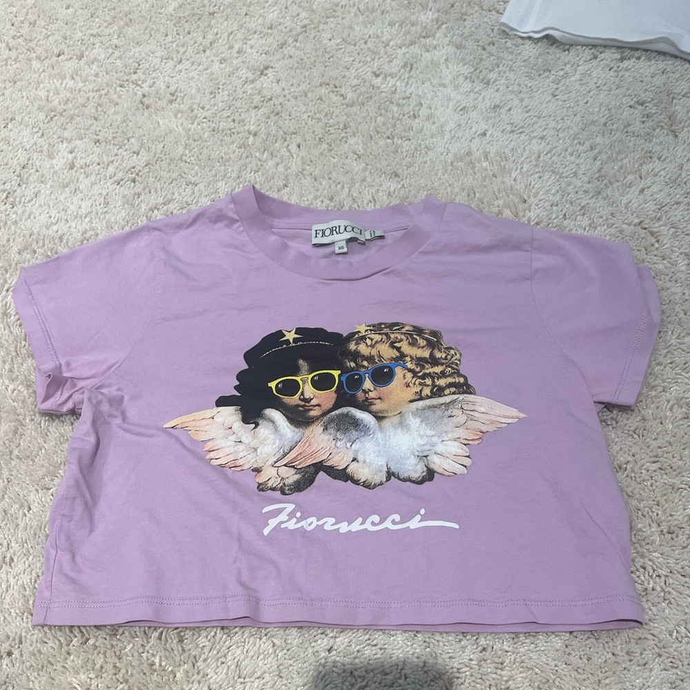 FIORUCCI cropped t shirt. Purple. Size XS. Sunglasses limited edition.